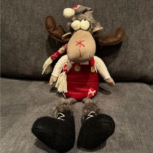Festive Moose Plush Toy with Red Outfit